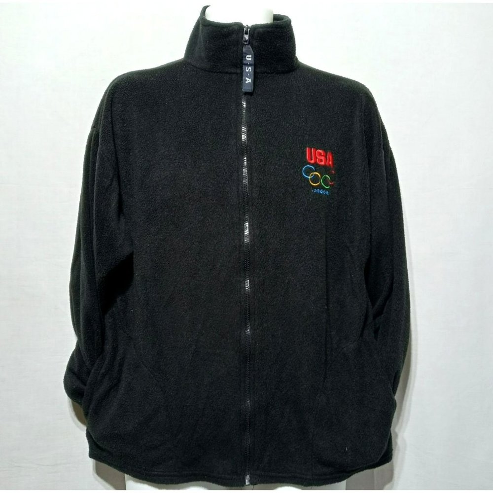 US Olympic Committee Black Fleece Jacket Team USA London Size L Full Zip